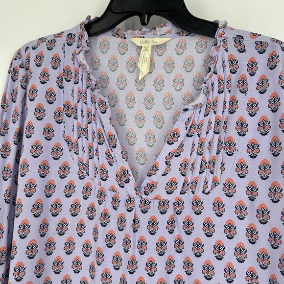 Matilda Jane Topiary Top Purple Boho Long Sleeve Pleated Split Neck Size XL - Picture 3 of 10
